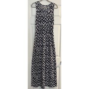 Lilly Pulitzer Maxi Dress Medium Navy Chevron Sleeveless Pima Cotton Coastal EUC